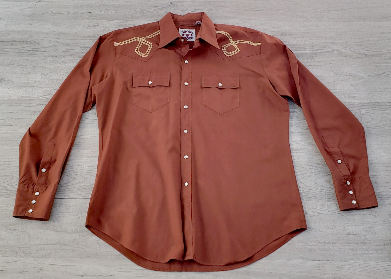Vintage Stable Gear Western Pearl Snap Shirt L Rust Brown Cowboy Long Sleeve
