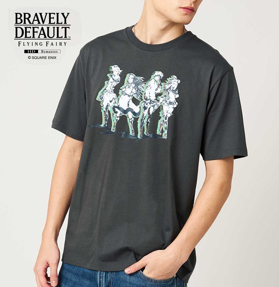 Bravely Default x graniph Warrior of Light T-Shirt Black Japan New