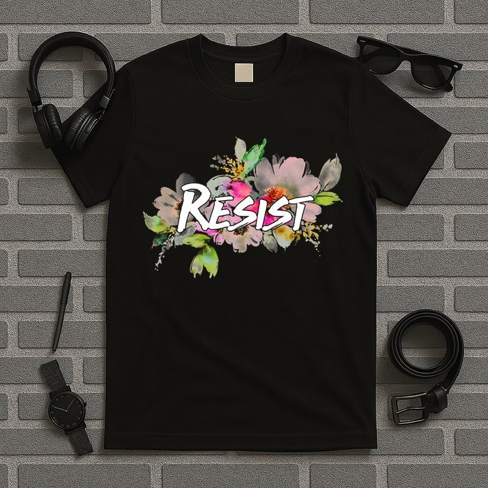 RESIST Flower Logo Floral Anti Trump Political Protest T-Shirt Unisex