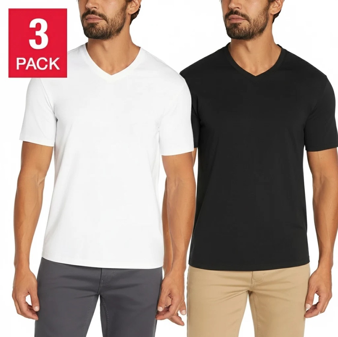 Banana Republic V-Neck T-Shirt 3-Pack Cotton Stretch White Black Sizes M-XL