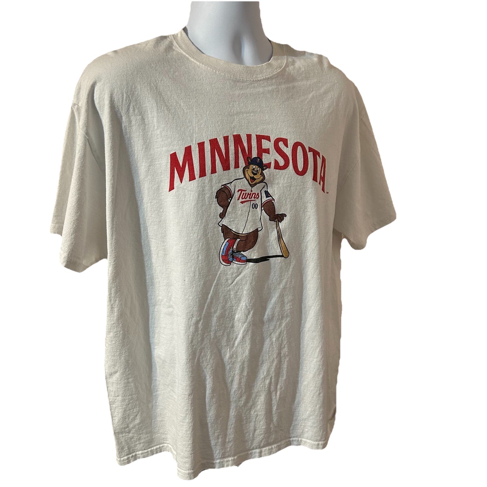Minnesota Twins TC Bear Shirt Men XL White Short Sleeve Crew Neck Port & Company
