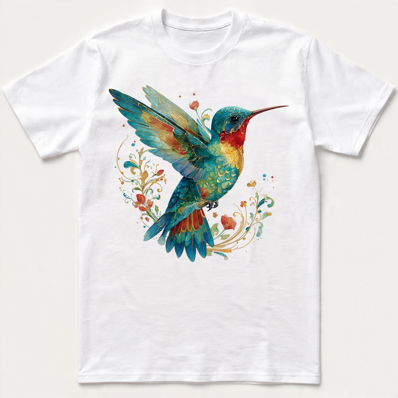 Hummingbird Floral Art Nature Retro Gift Men Women T-Shirt Tee