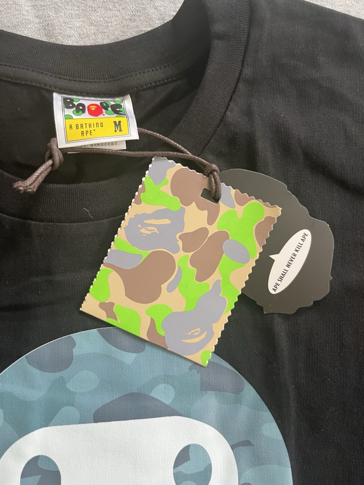 A Bathing Ape BAPE Baby Milo Black Graphic Print Logo Crew Neck T-Shirt M