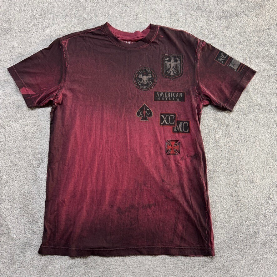 Extreme Couture T-Shirt Affliction Mens Red Burgundy Medium Skull Eagle Flag