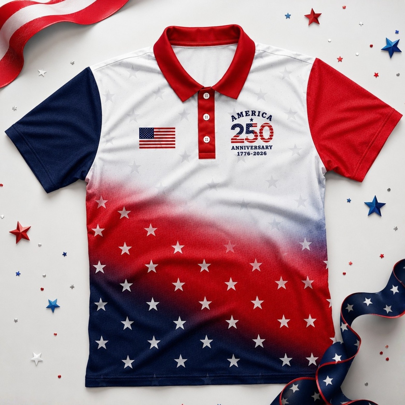 250 Years Of Freedom Patriotic Golf Shirt, Gradient 4th Of July Golf Polo(S-5XL)