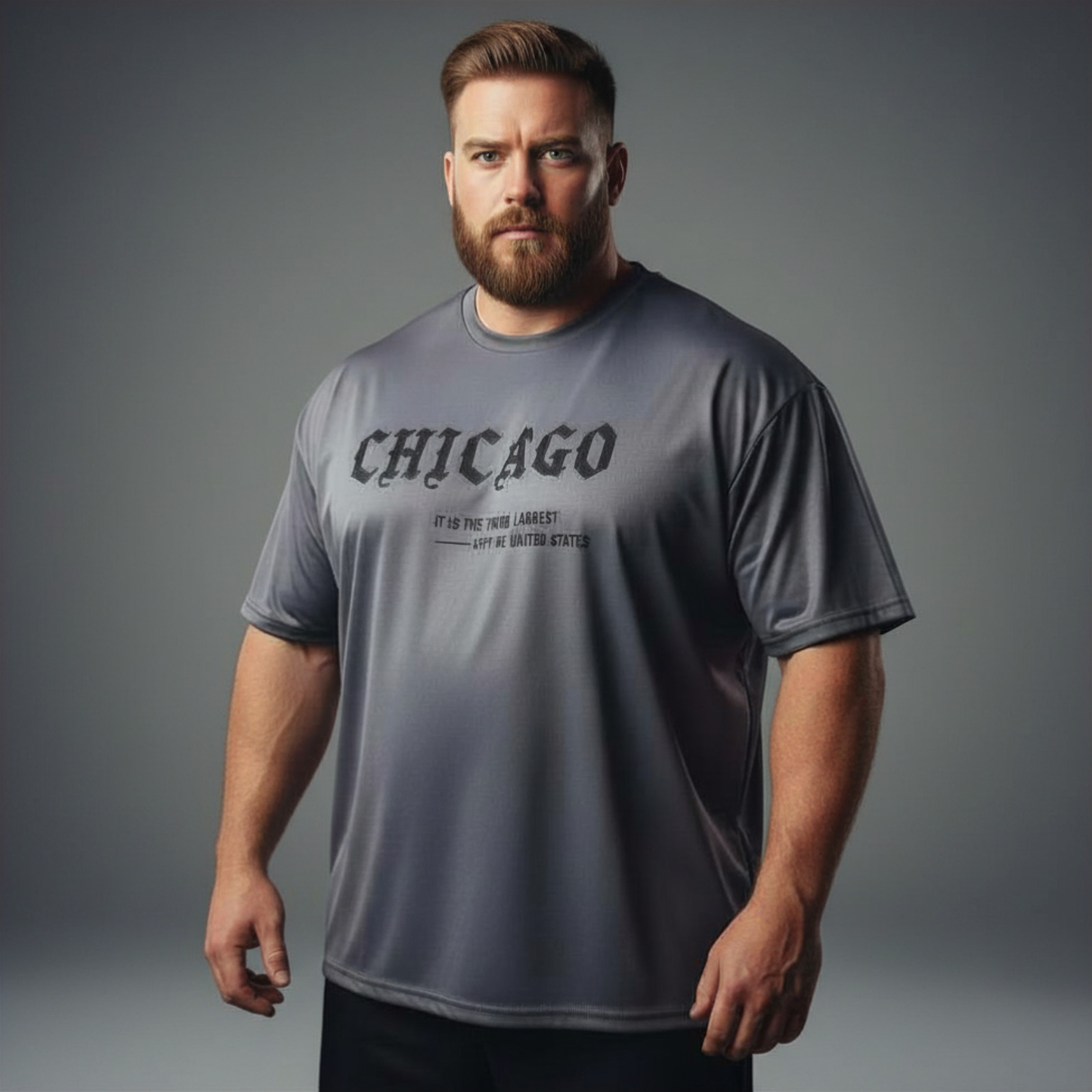 HMXRBY Mens Chicago Graphic T-Shirt 6XL Gray Polyester Spandex Big and Tall Tee