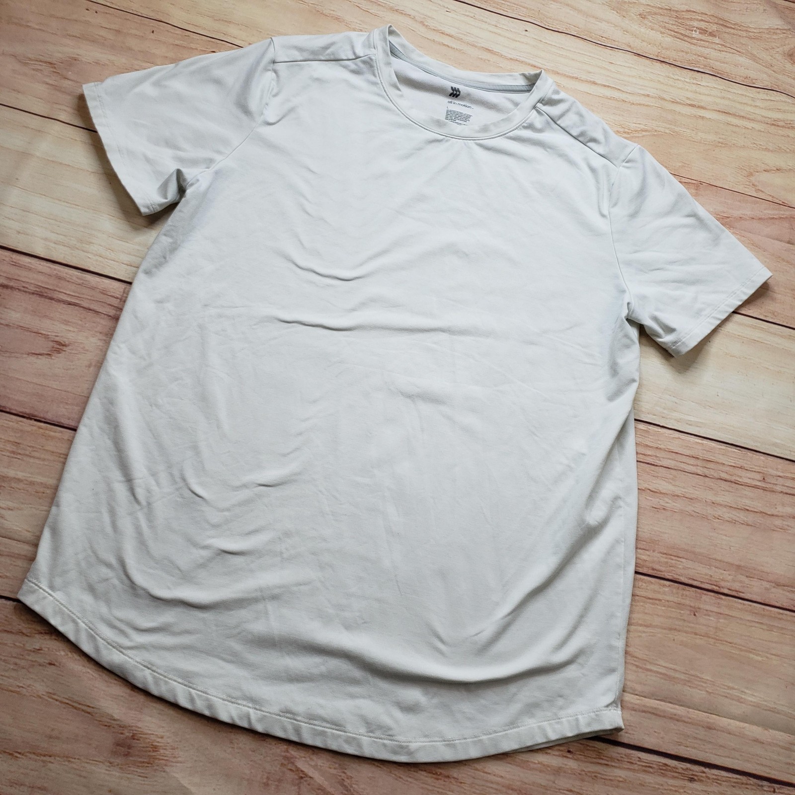 All In Motion Shirt Mens Large White Polyester Spandex Tagless Crew Neck