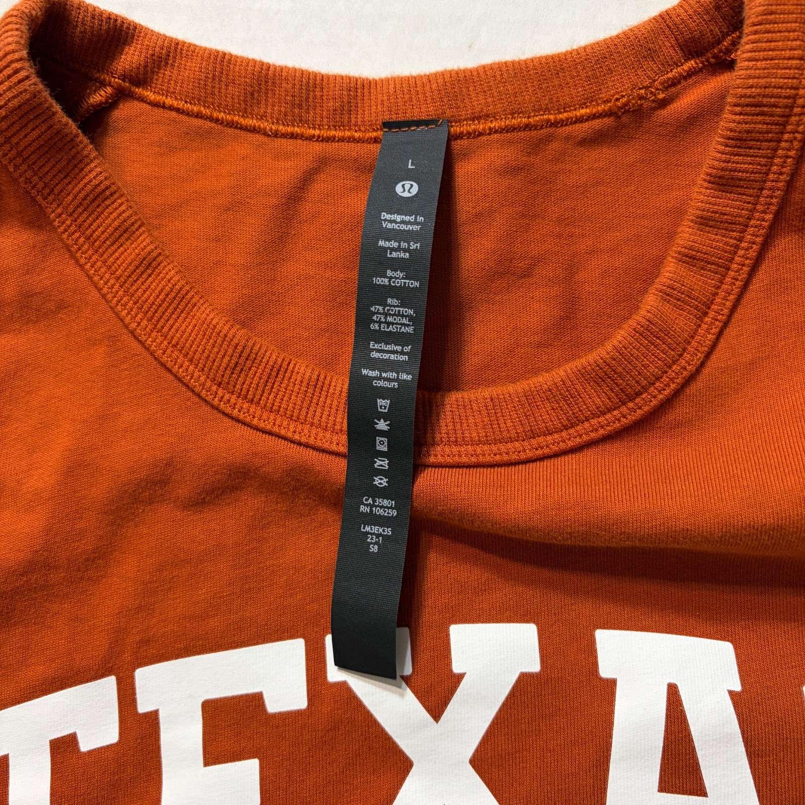 Lululemon UT Texas Longhorns Burnt Orange T-Shirt L Clean Simple 1-Side Logo
