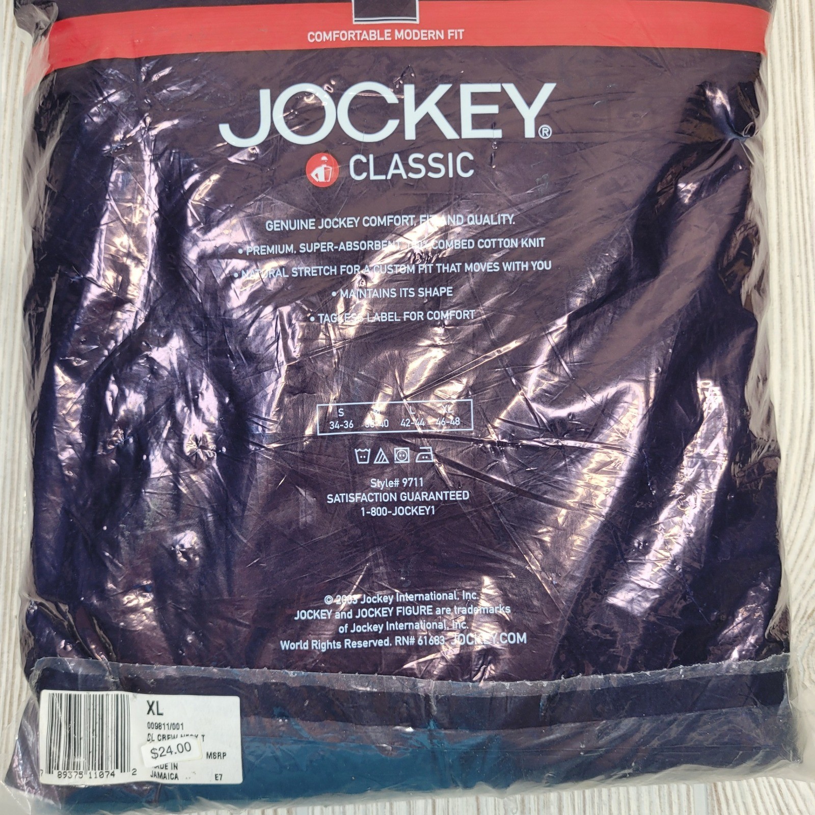 Jockey Classic 3 Pk Mens Crew Neck Modern Fit T Shirts XL 46-48 Black Cotton New