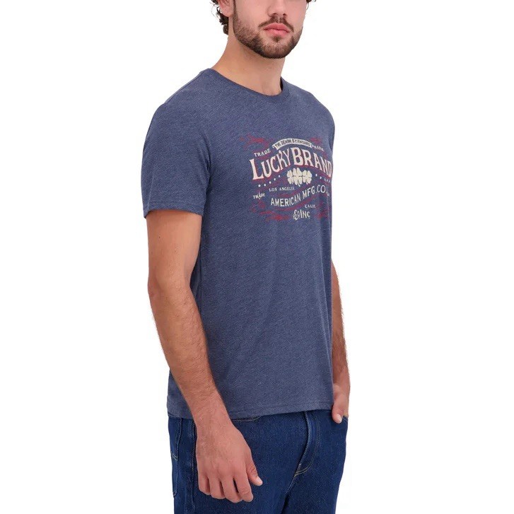 Lucky Brand New Mens T Shirt Large XL Blue Heather Graphic Tee NWT