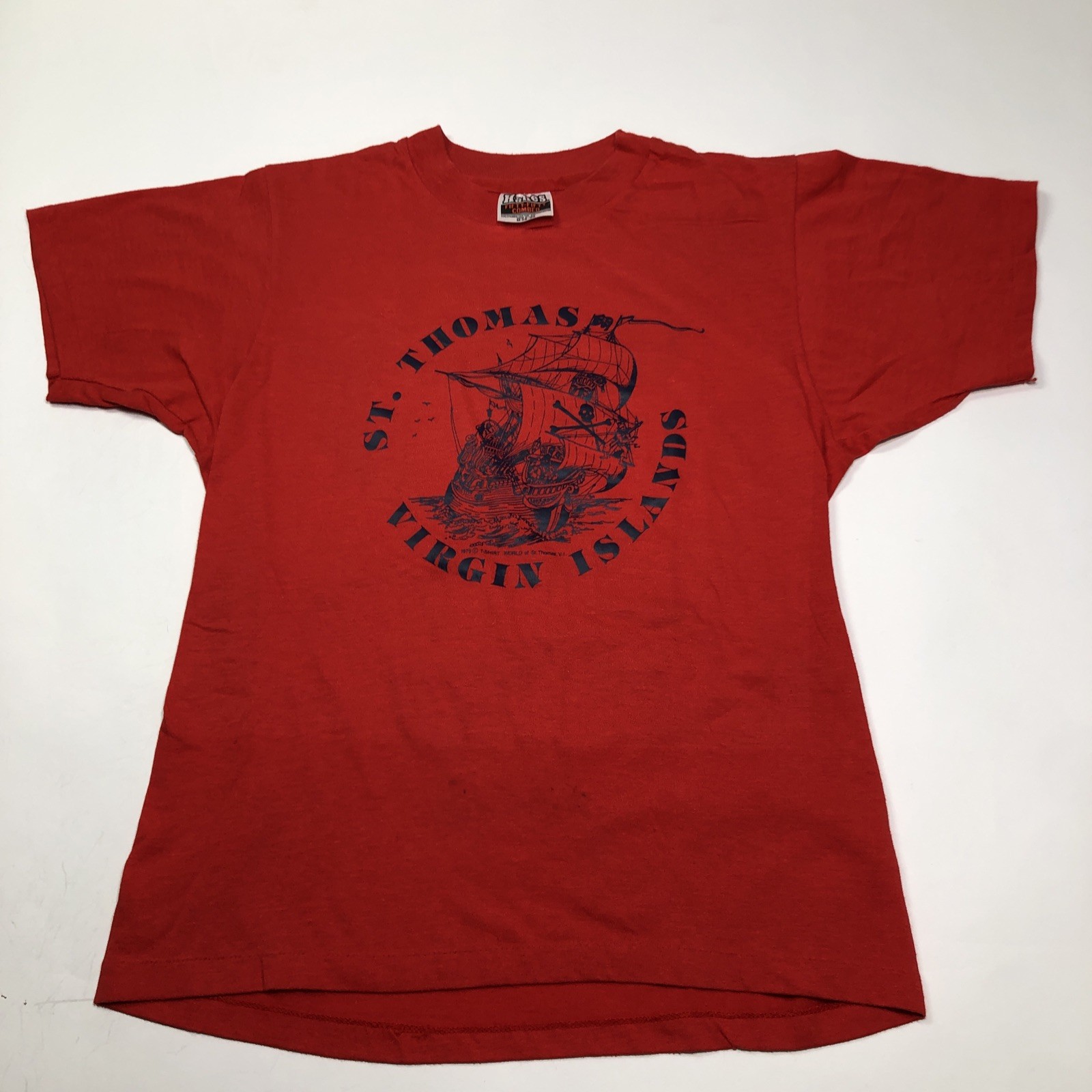 Vintage 70s St Thomas Pirate Ship Travel Tee Single Stitch Medium T Shirt Vtg