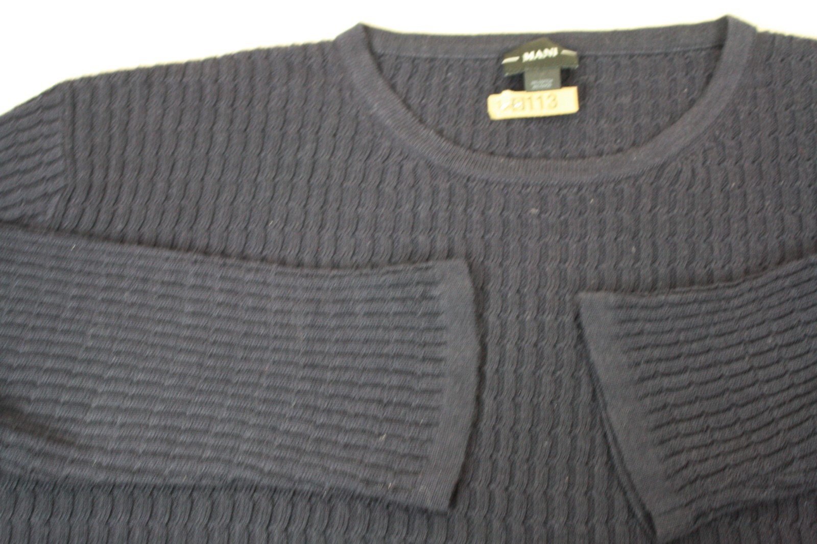 MANI Vintage Mens Black Crew Neck Tee Fine Cable Knit Cotton Rayon Blend Large