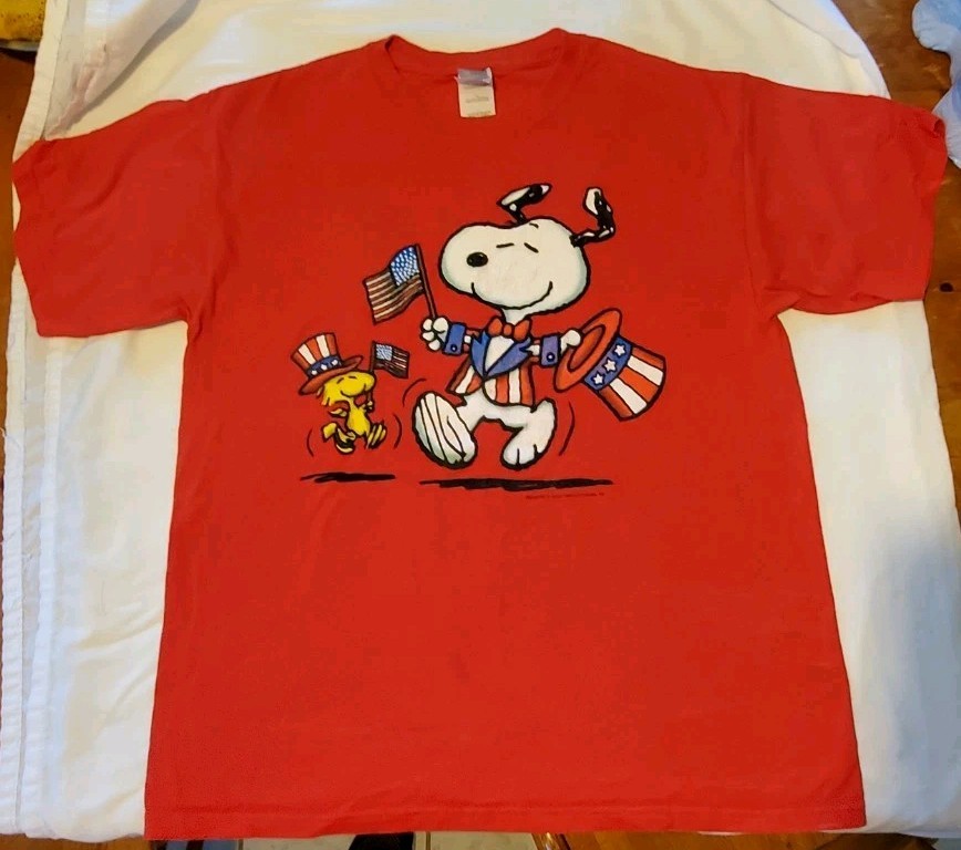 Peanuts Snoopy & Woodstock 4th Of July American Patriotic Flag Shirt Large