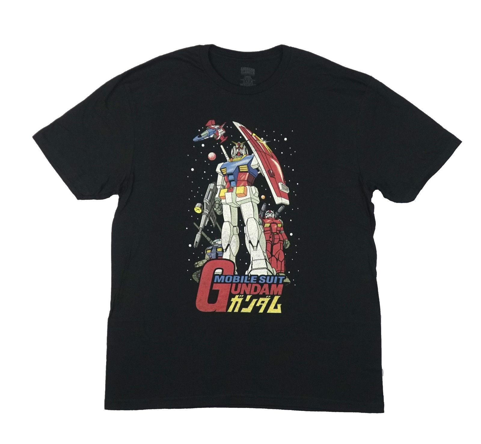 Mobile Suit Gundam New Adult T-Shirt – Trio of Mobile Suits Standing on Logo