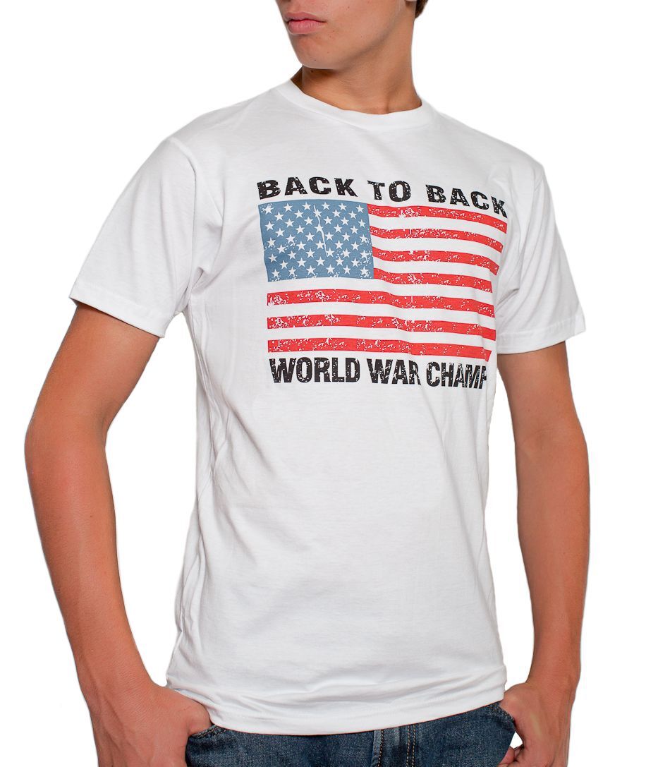 Back To Back World War Champions Champs Distressed USA Flag T-shirt White S-3XL