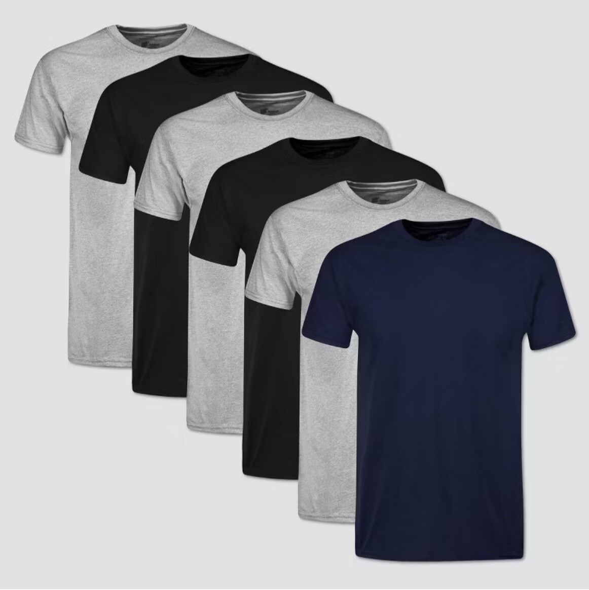 Hanes 6-pack Mens T-Shirt Moisture-Wicking Cotton Crewneck Tees Black, Gray XL