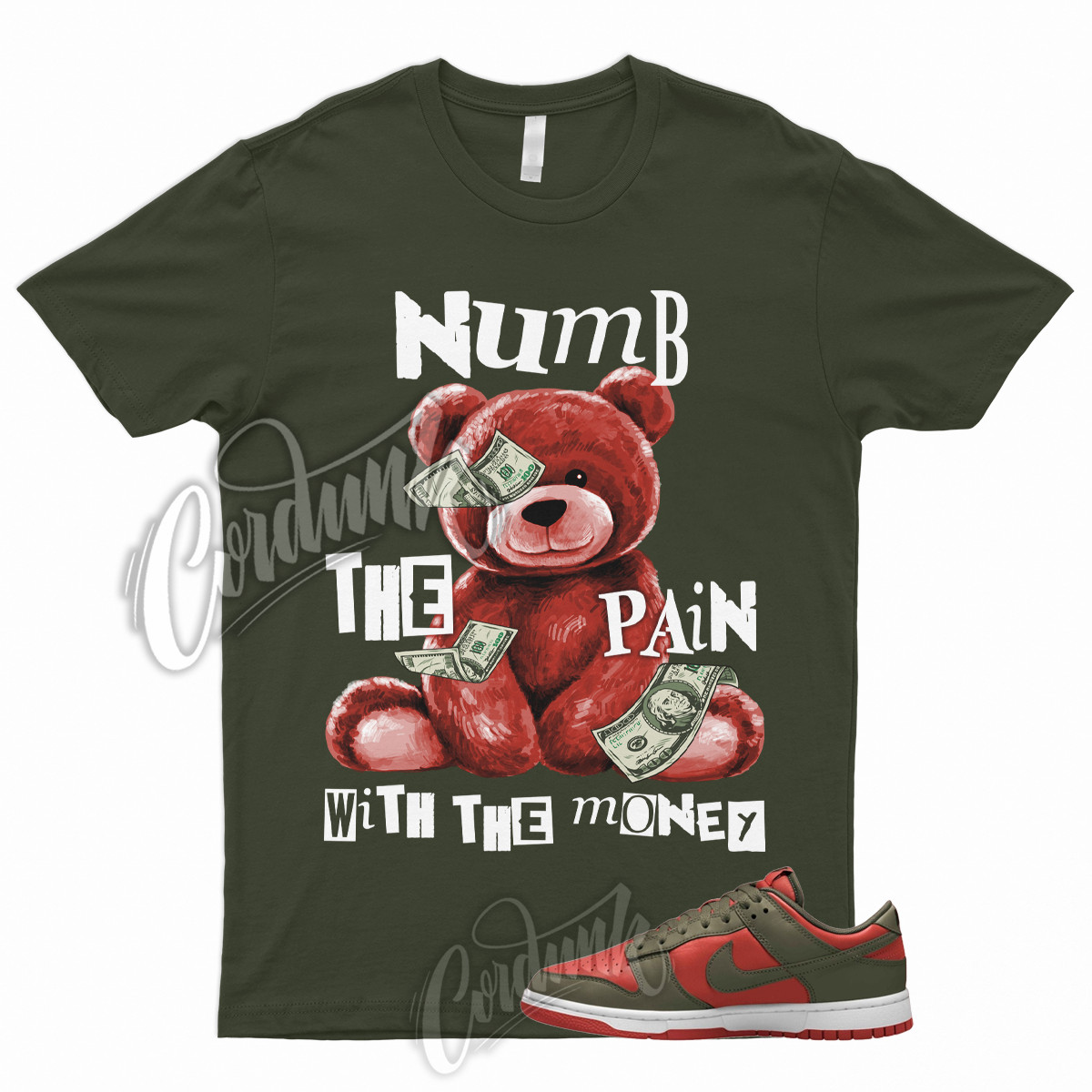 NUMB T Shirt to Match Dunk Low Mystic Red Olive Cargo Khaki Rough Green Mid High