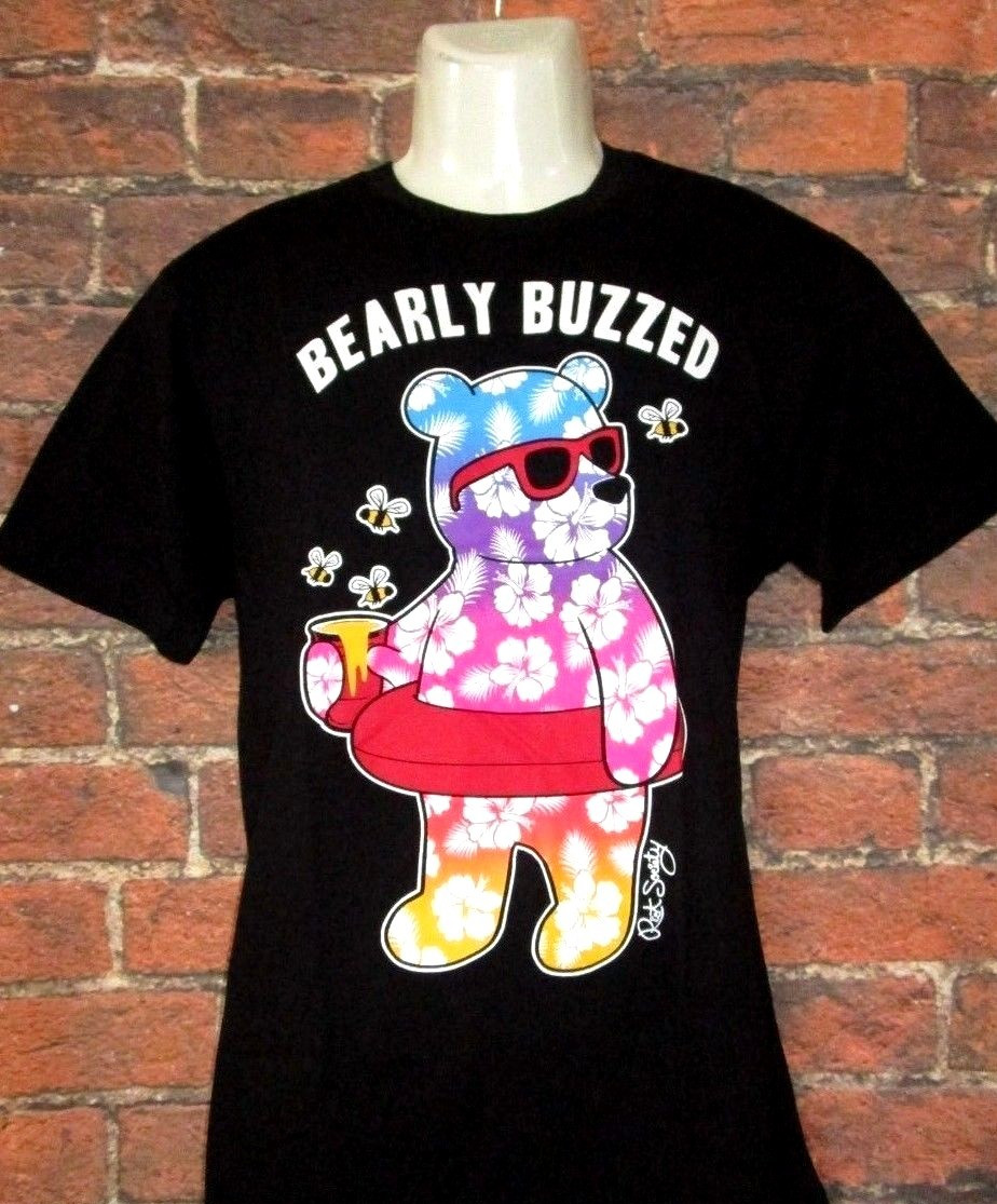 MENS RIOT SOCIETY BEARLY BUZZED BEAR BLACK T-SHIRT SIZE L