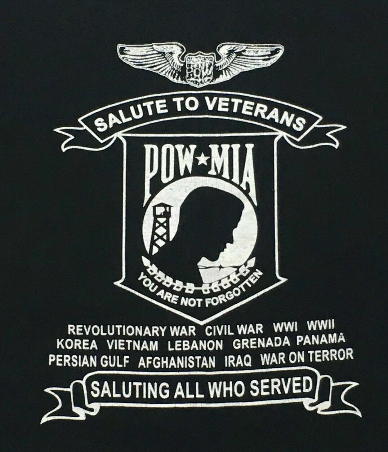 Rolling Thunder POW MIA Black Mens Graphic Tshirt Honor Their Sacrifice Size L