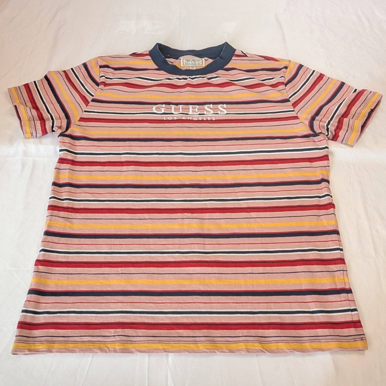 Guess Originals T Shirt Men’s M Striped Logo Crew Neck Multicolour