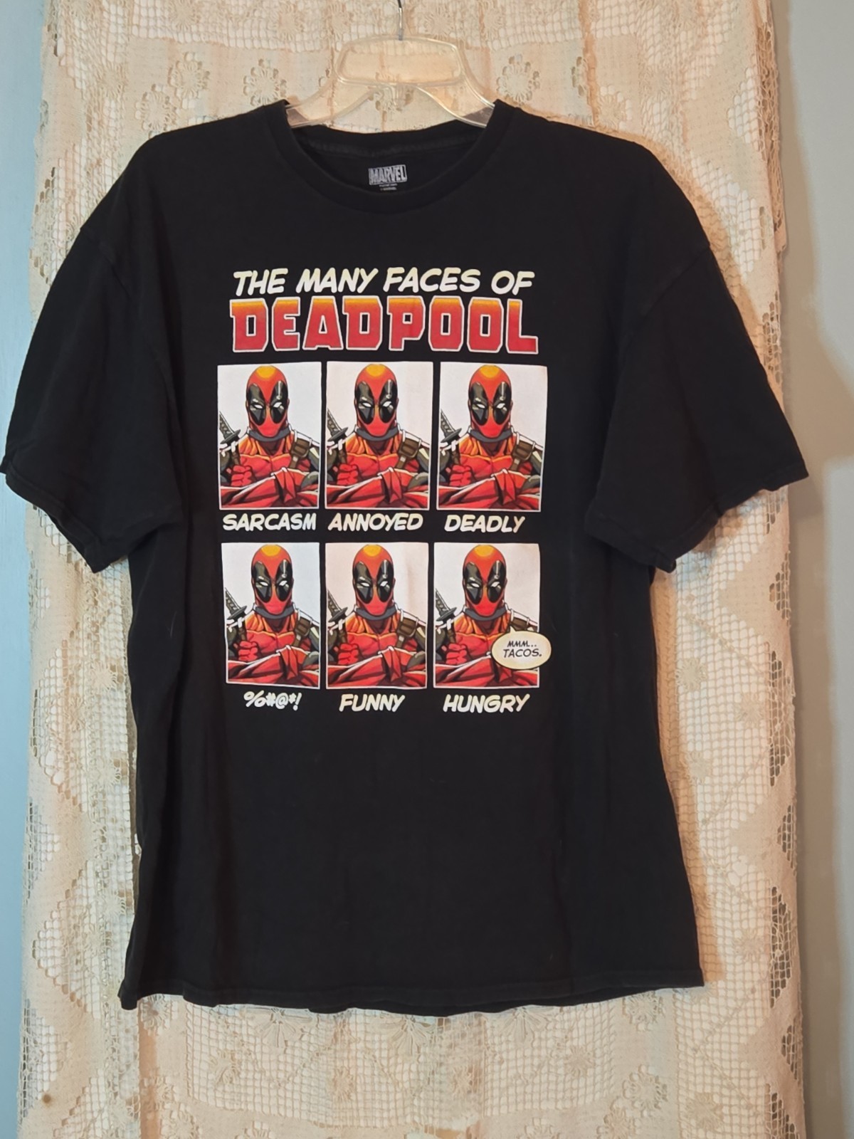 MARVEL DEADPOOL FACES Black T Shirt Size XL