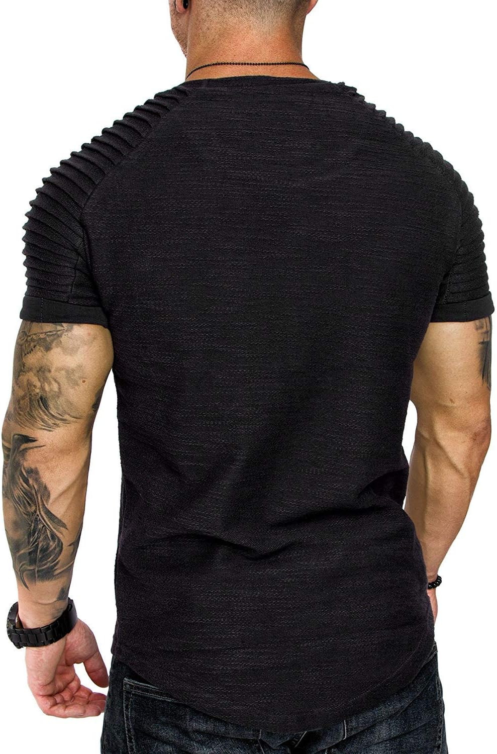 Men’S Muscle T-Shirt Pleated Raglan Sleeve Bodybuilding Gym Tee Short Sleeve Fas