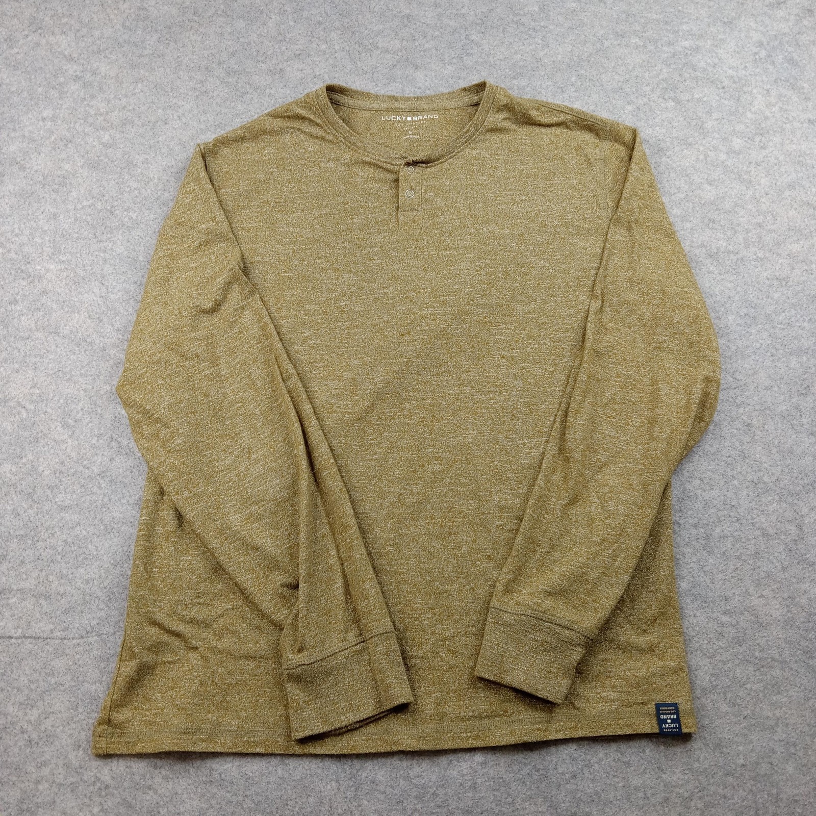Lucky Brand Shirt Mens Large Green Long Sleeve Henley Cotton Blend Tagless