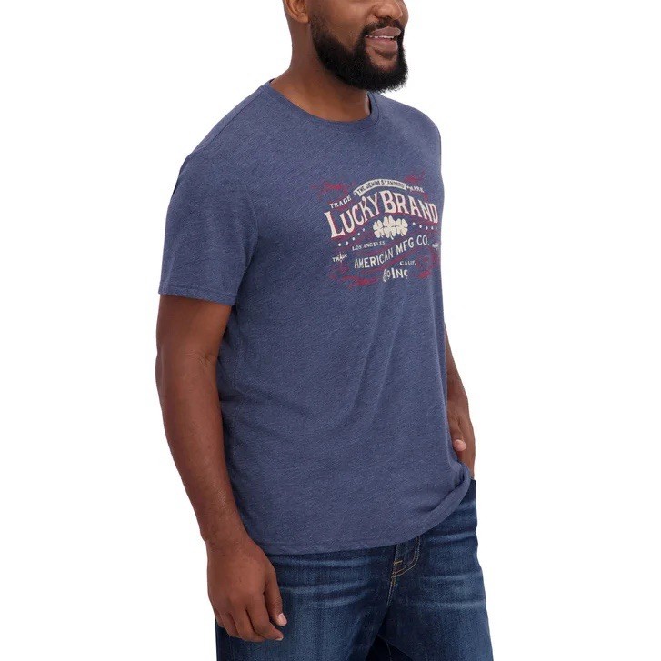 Lucky Brand New Mens T Shirt Large XL Blue Heather Graphic Tee NWT