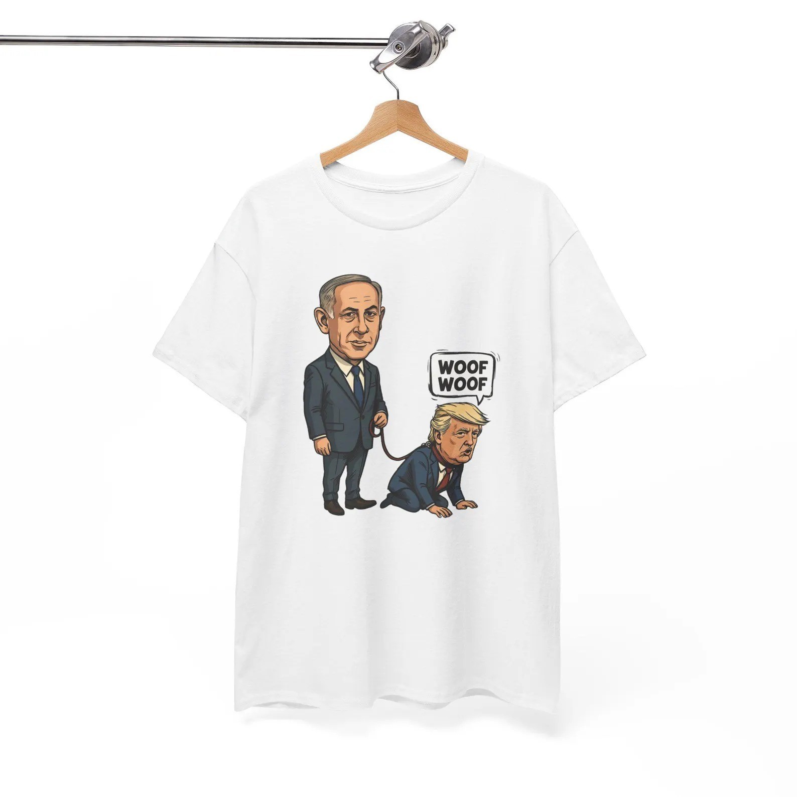 Netanyahu Trump Dog Funny Political Satire Graphic T-Shirt Tee – L020