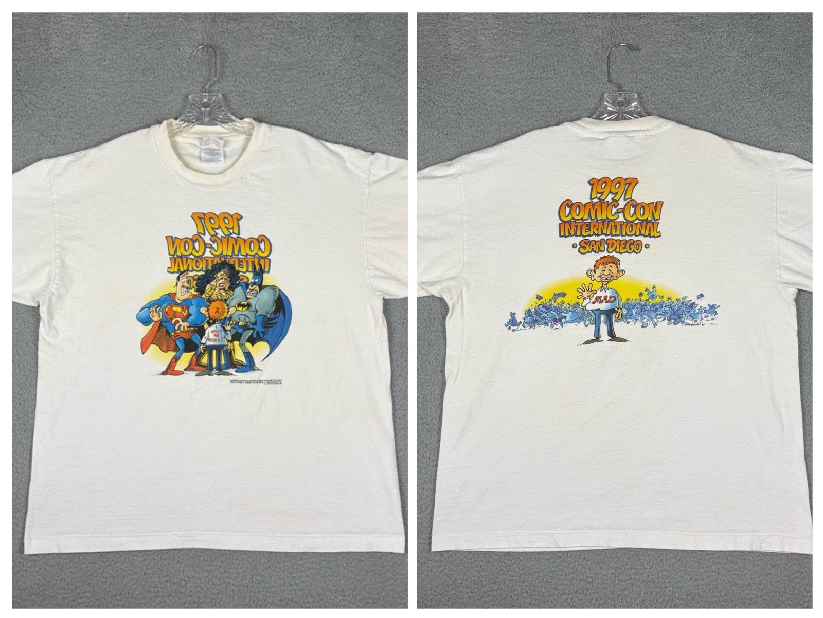 Vtg Alfred E Newman T-shirt Men’s XL Batman Superman Wonder Woman Aragones Art