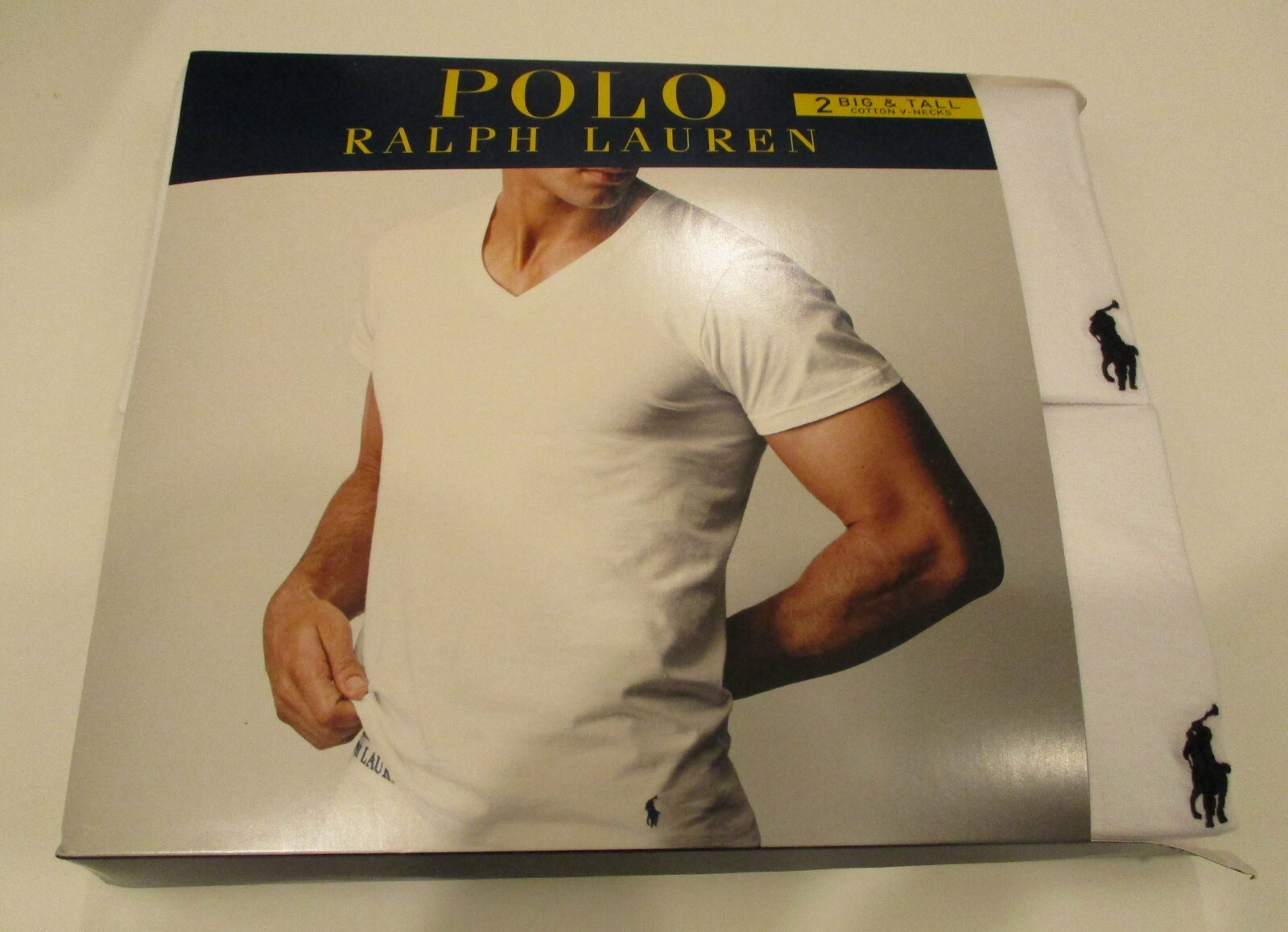 2 POLO RALPH LAUREN 2XL 3XL 4XL COTTON WHITE BLACK V NECK T-SHIRTS UNDERSHIRTS