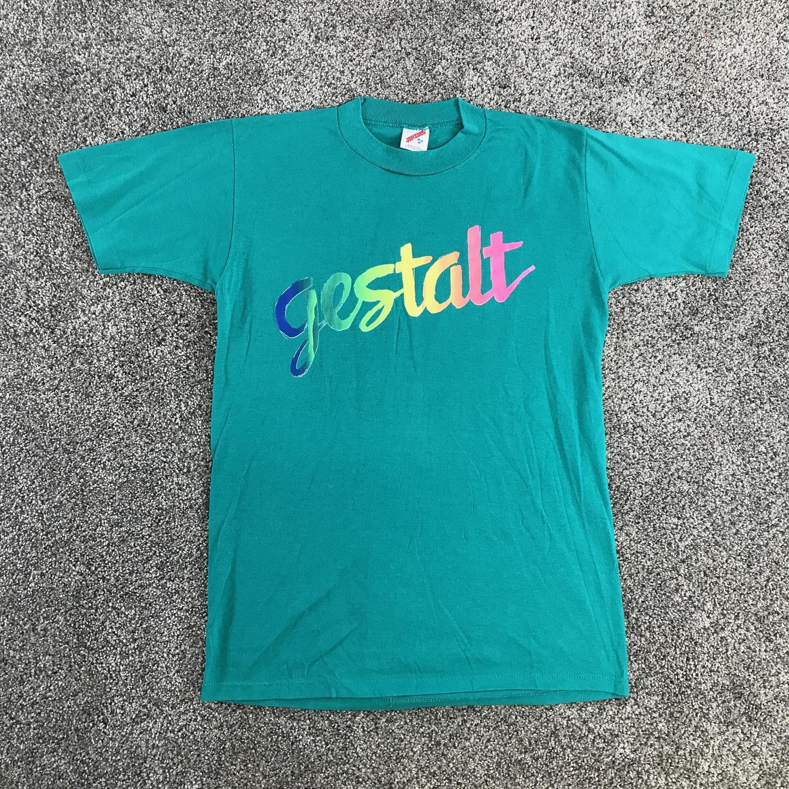 Vintage Gestalt Shirt Mens Medium Green Rainbow Graphic Tee Russell Athletic