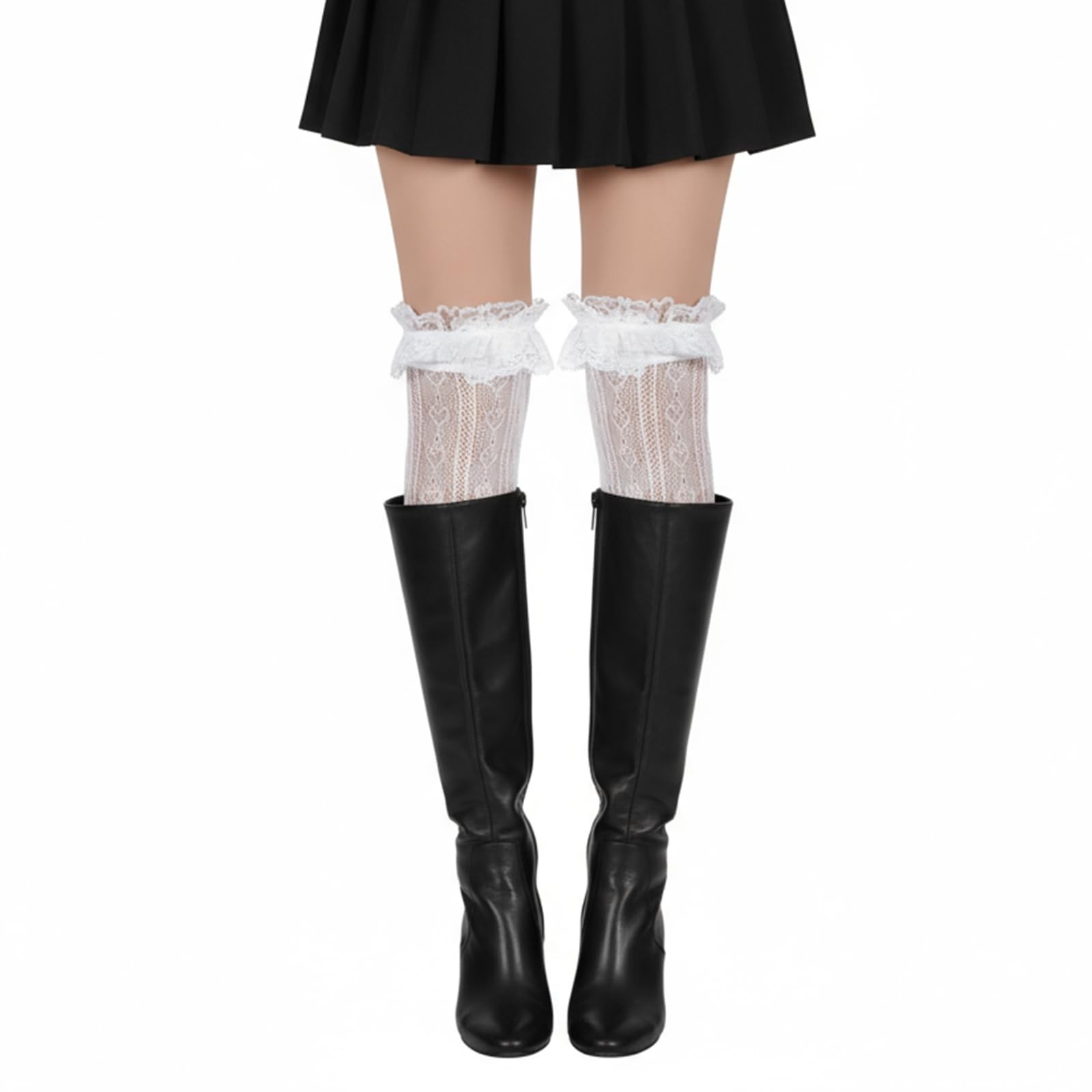 Lace Knee High Socks, Thigh High Stocking with Lace Trim, White Laces Socks W…