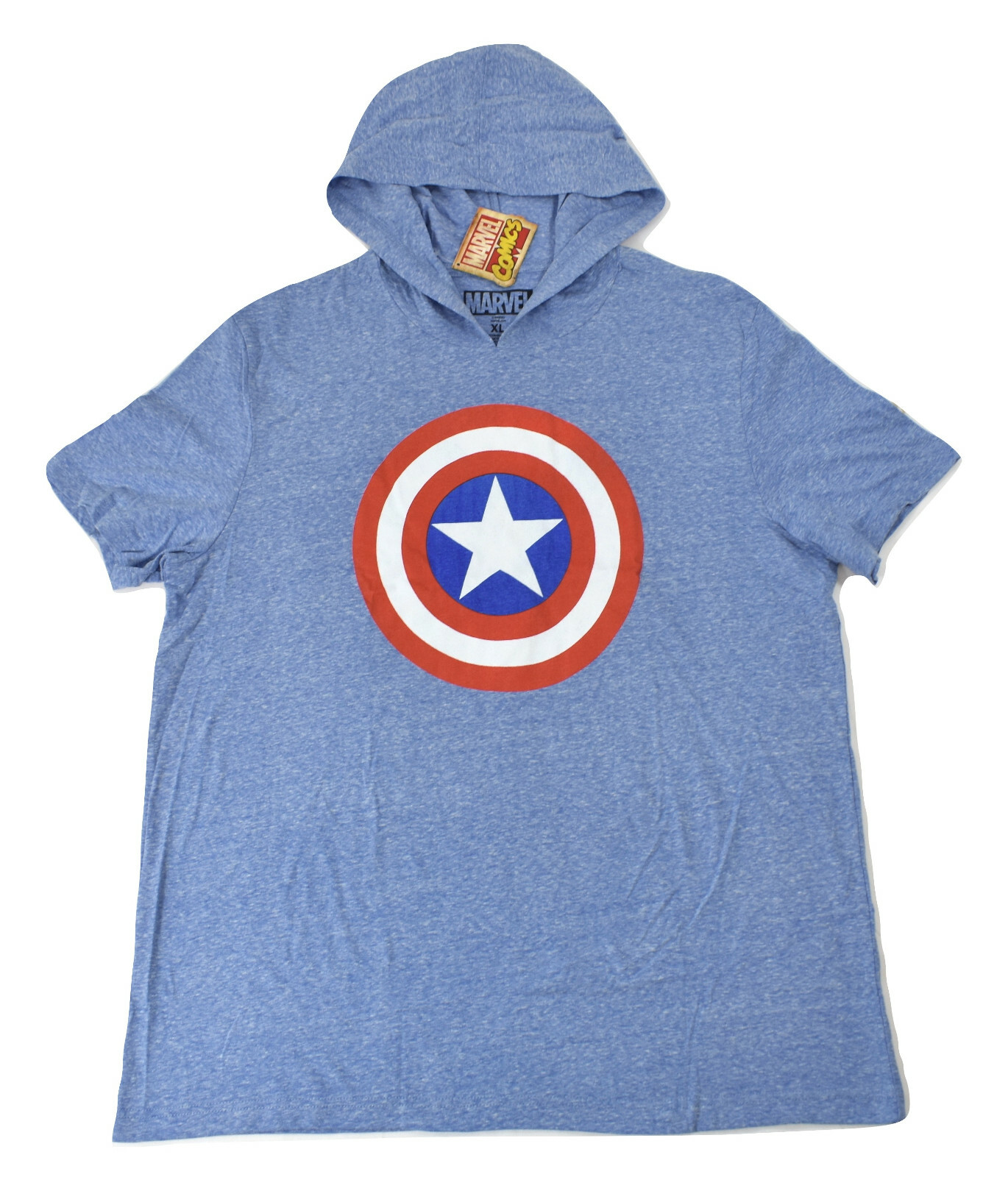 Marvel Mens Captain America Shield Hooded Hoodie Short Sleeve Shirt NWT S-XL