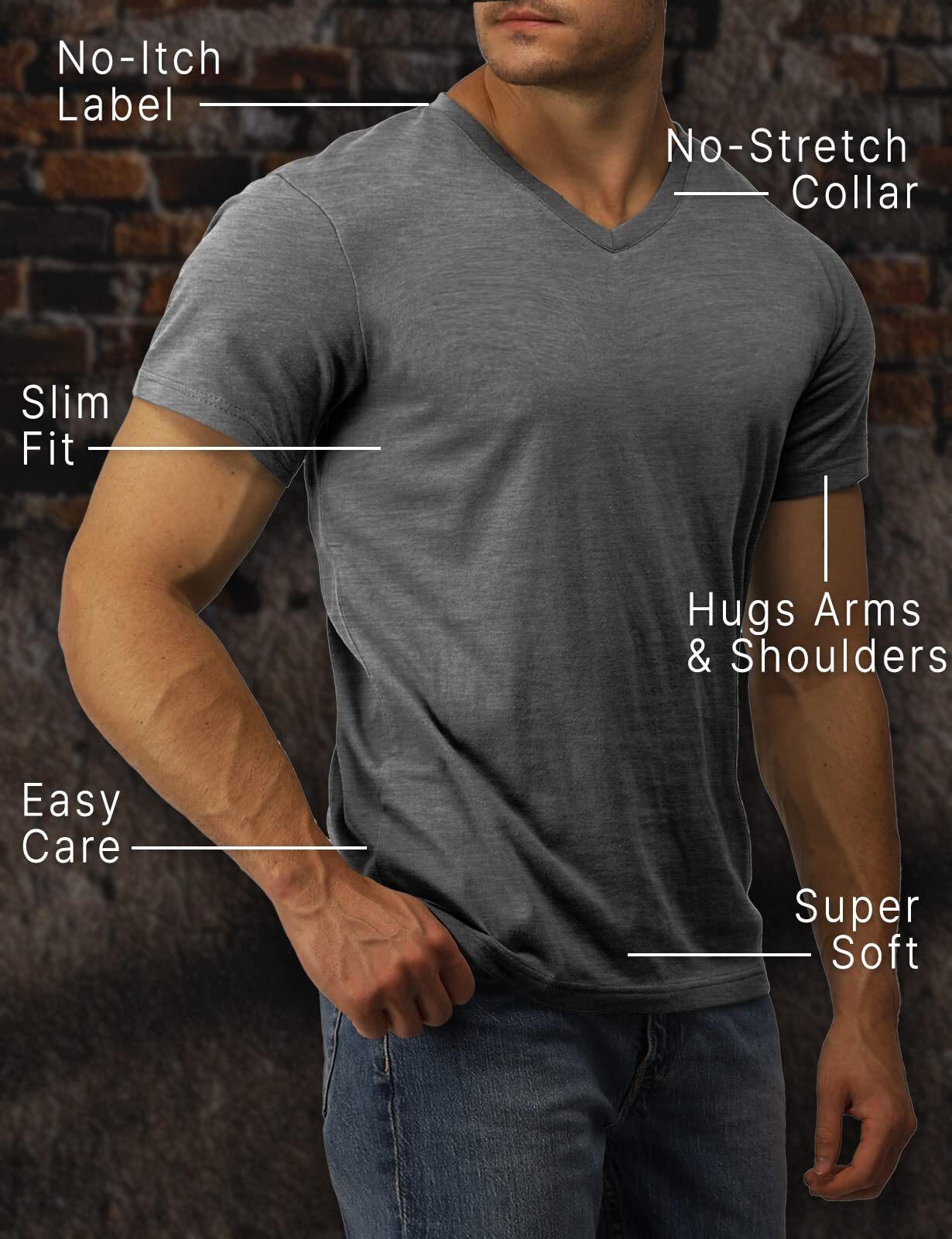 Mens Daily Basic V Neck Short Sleeve T-Shirts with Cotton Blended Fabric WHIT…