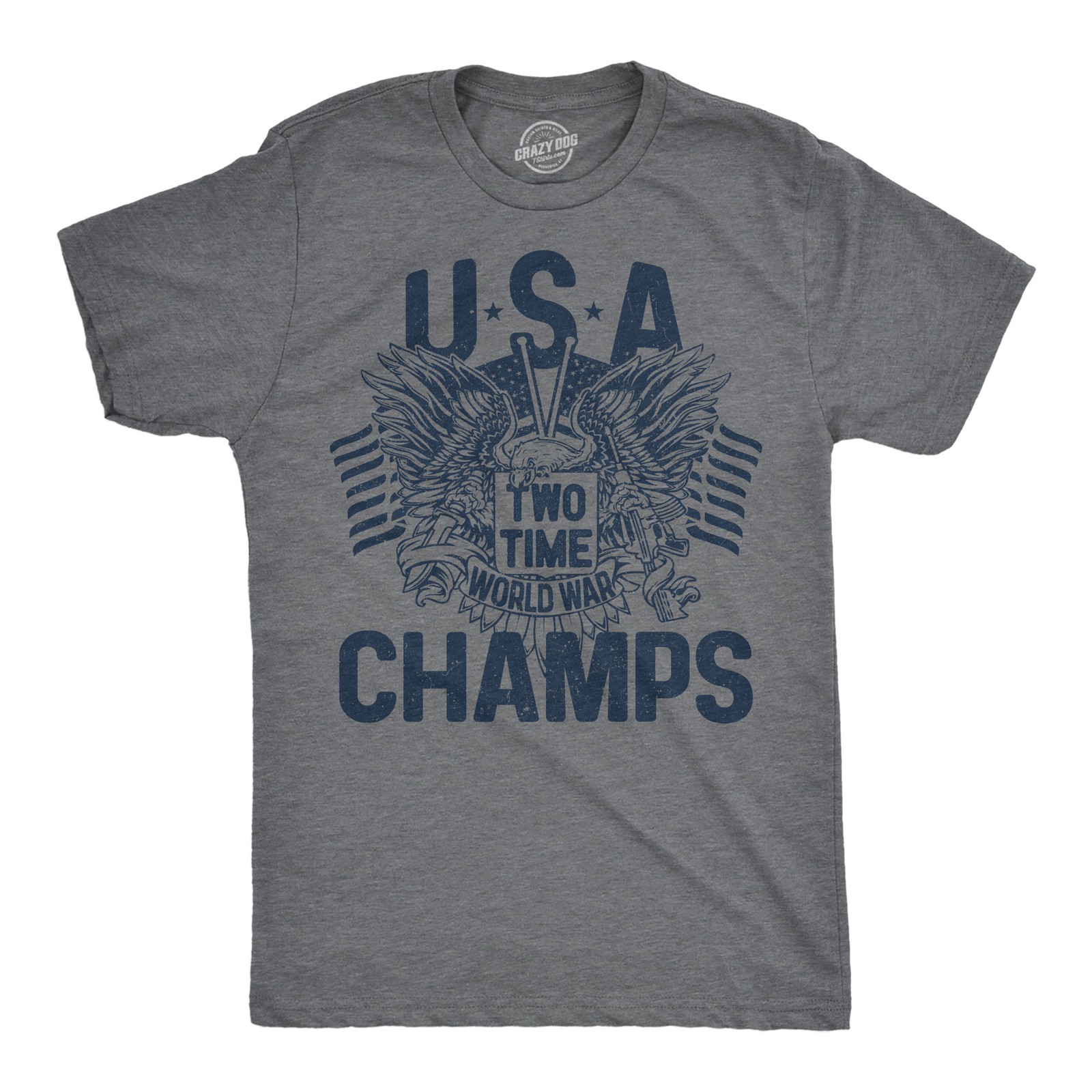 Mens Funny T Shirts USA Two Time World War Champs Sarcastic Fourth Of July