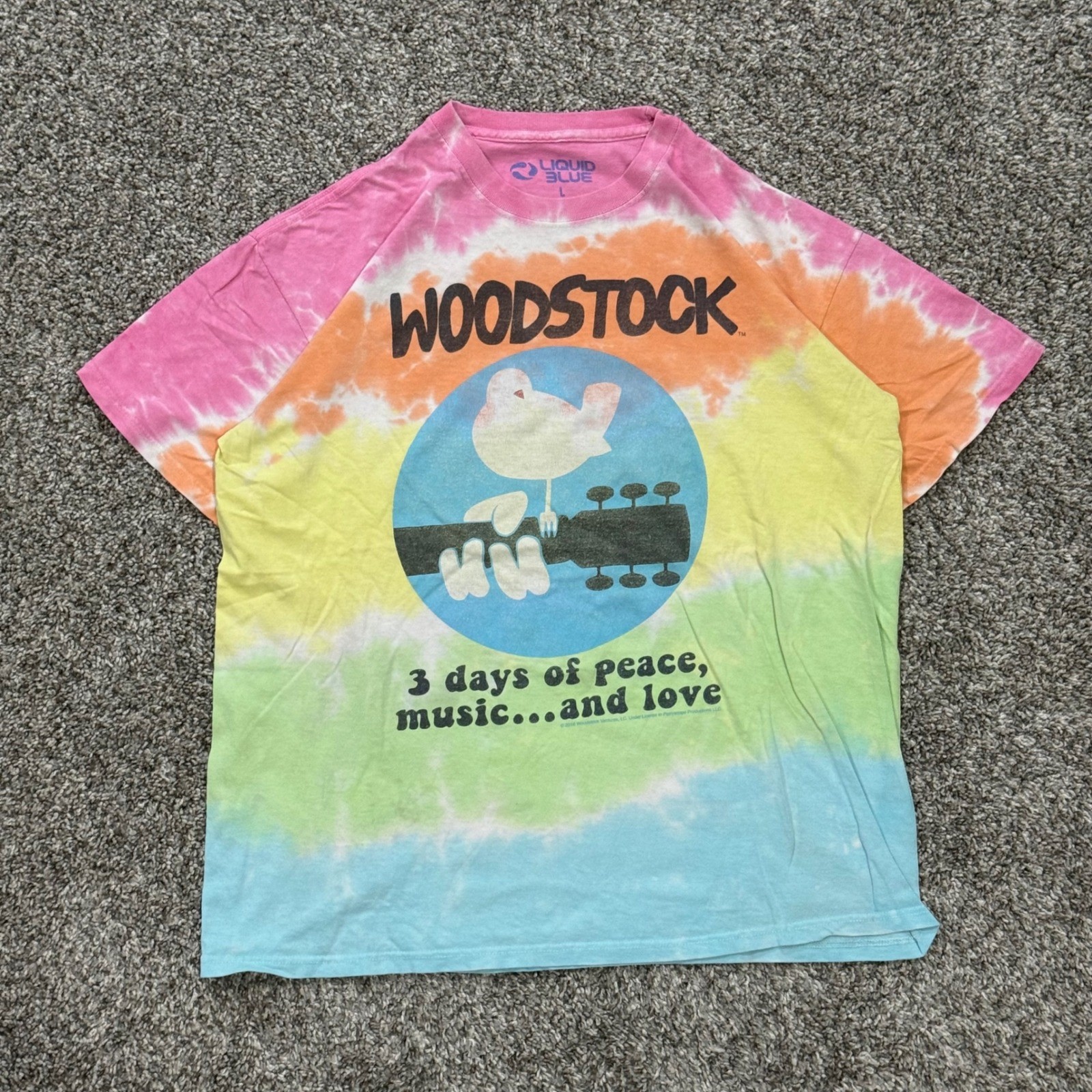 Liquid Blue 2016 Woodstock Tie Dye Band Tee Shirt Mens L Rainbow Music Festival