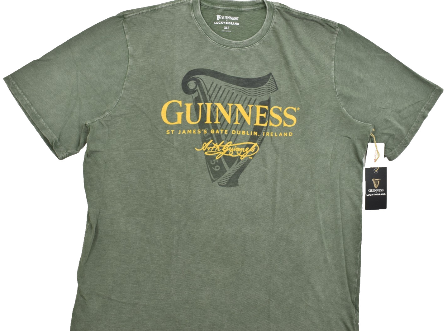 Lucky Brand Men’s Guinness Harp Tee Short Sleeve Green Crew Neck Size 3XLT NEW