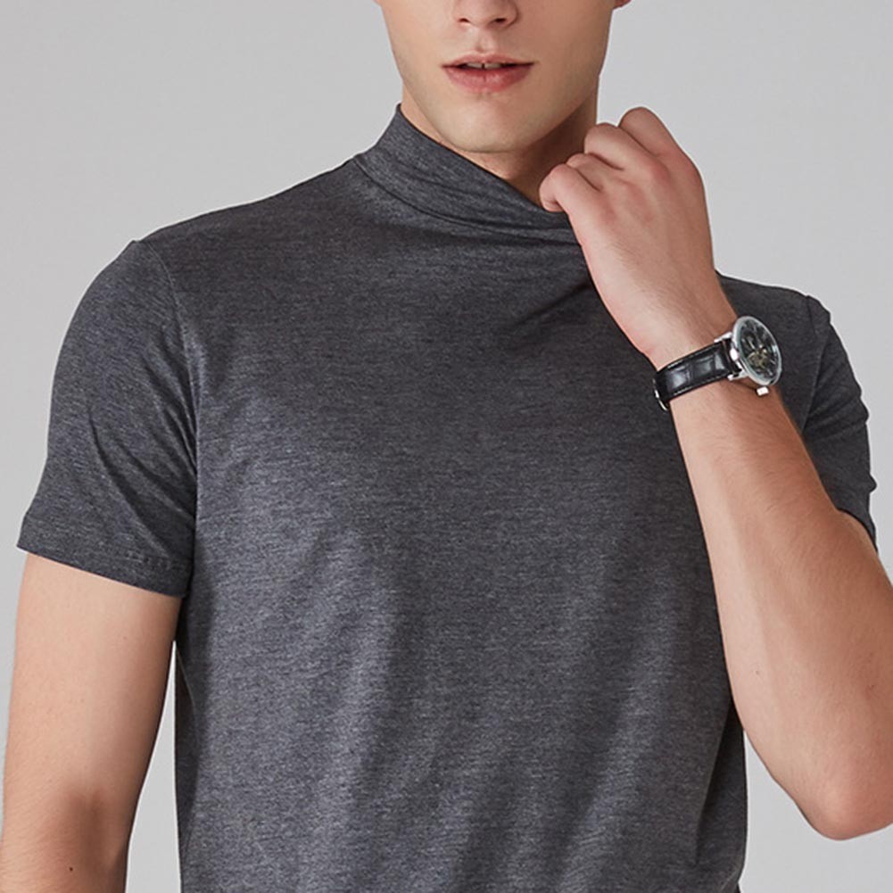 Men’s Regular Fit Short Sleeve T Shirt Half High Collar Solid Color Casual