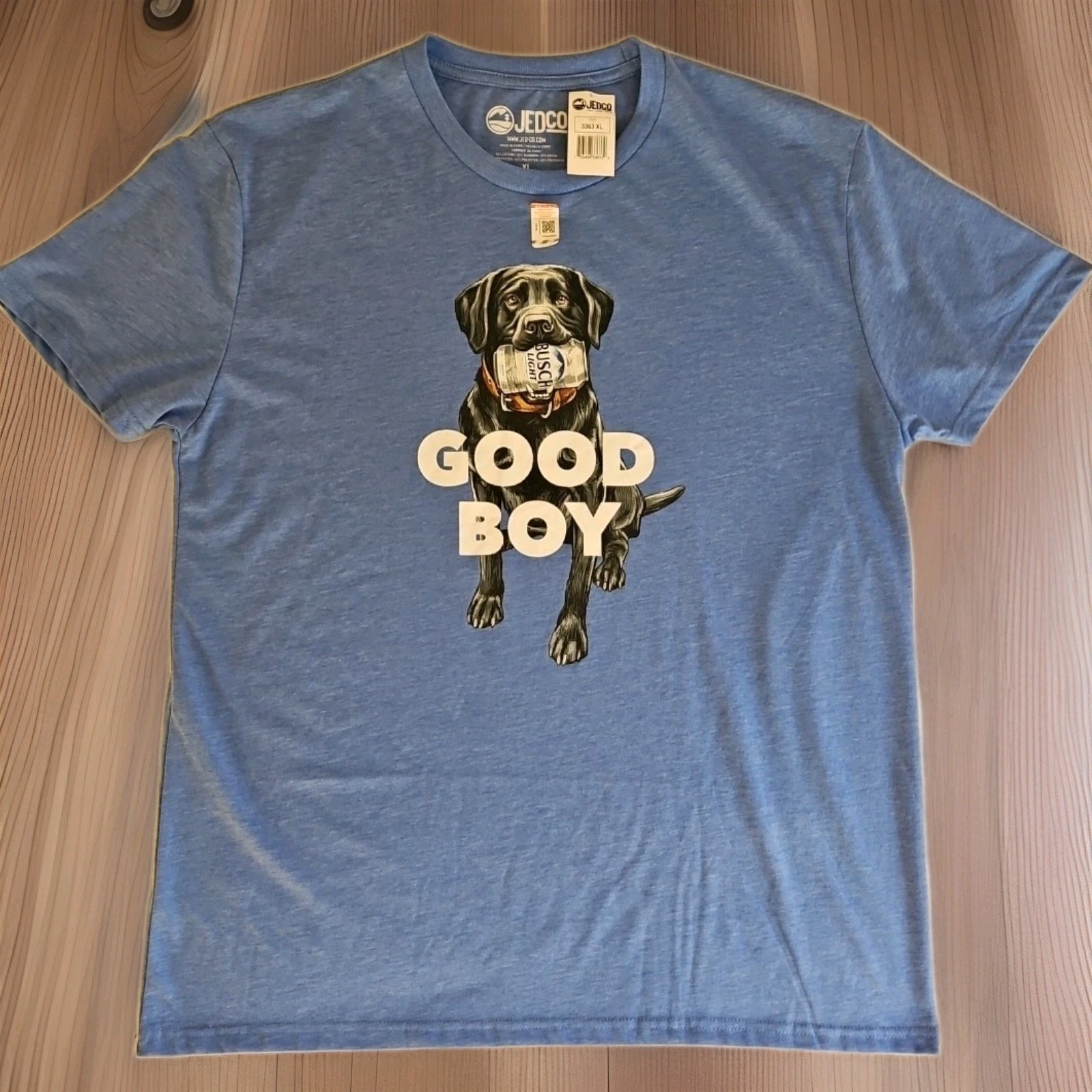 Jed-Co x Anheuser Busch Good Boy Busch Light T-Shirt Soft Blue Men Size XL New
