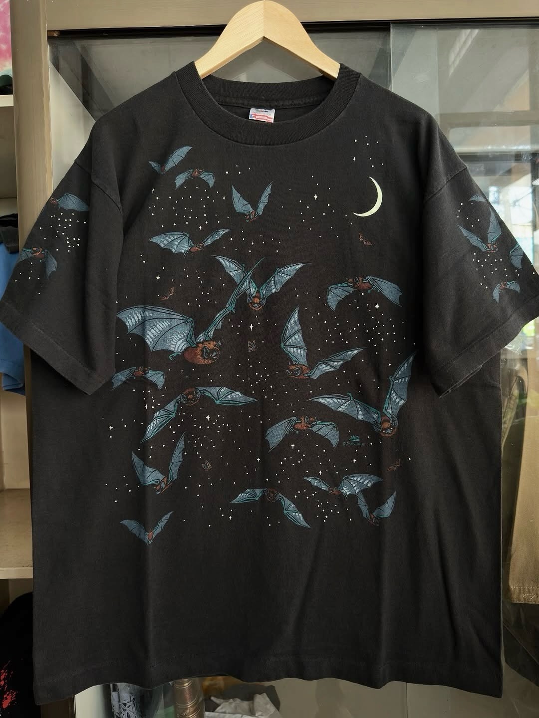 Vintage 90s Bat Moon Night Sky Double Side Single Stitch Fruit of the Loom XL