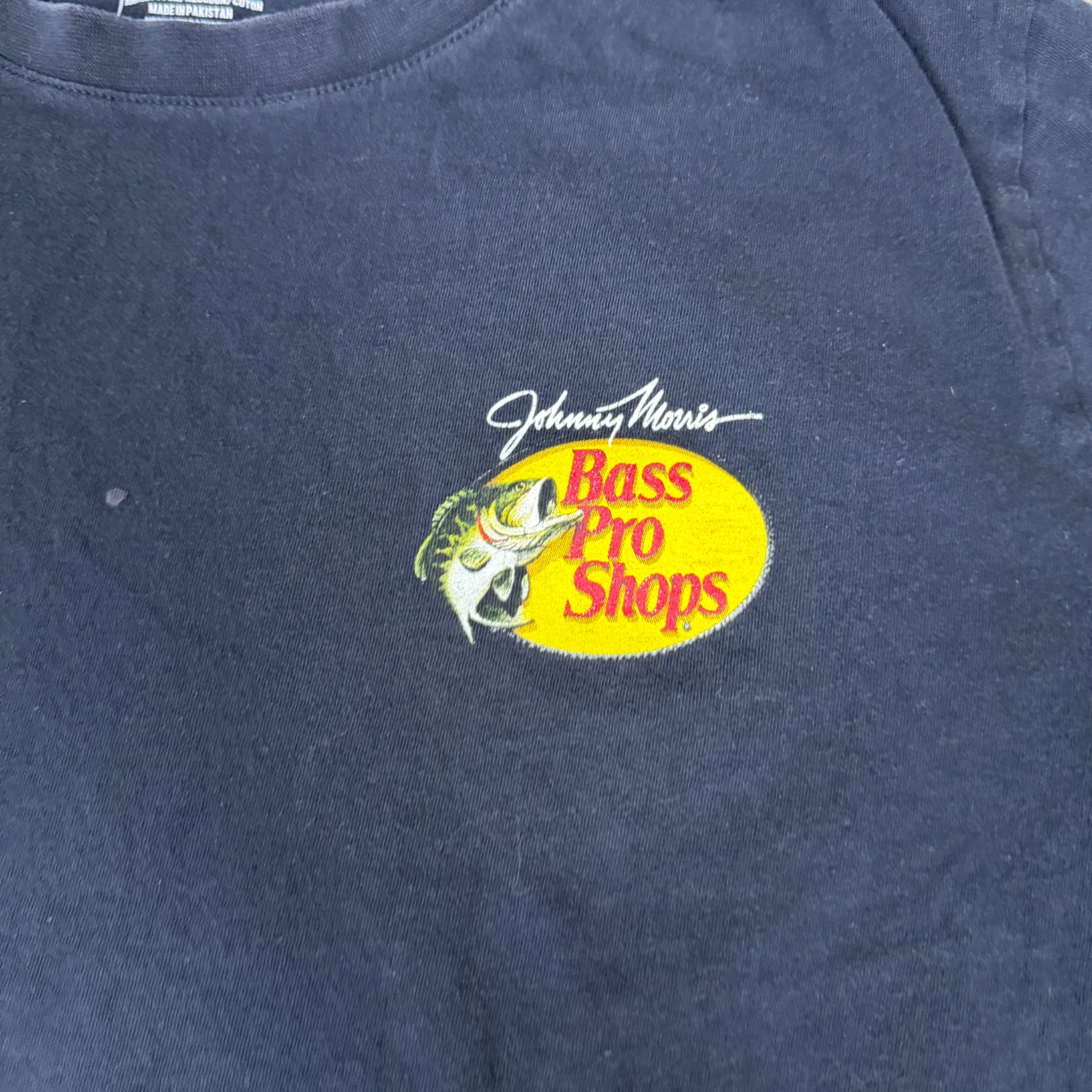 Bass Pro Shop Shirt Mens Large Black Yellow Johhny Morris Short Sleeve Outdoorss