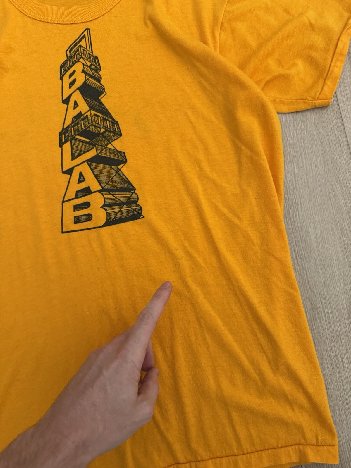 vintage 70s BALAB Russell Athletic Tee L USA Single Stitch Text Tower Shirt True
