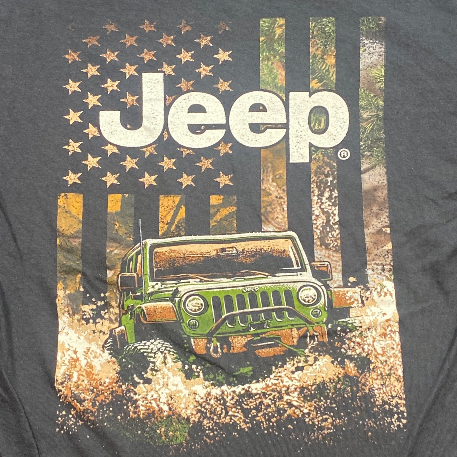 Jeep TShirt Sz L Mens Black American Flag Off Road Wrangler Graphic Jedco Tee
