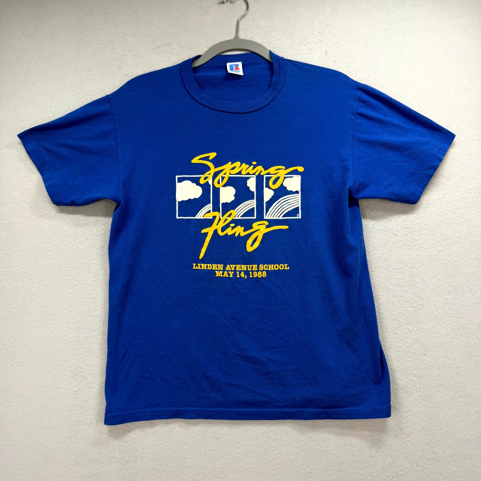 VTG Russell Athletic Spring Fling T-Shirt Mens Medium Blue Linden Avenue 80s USA