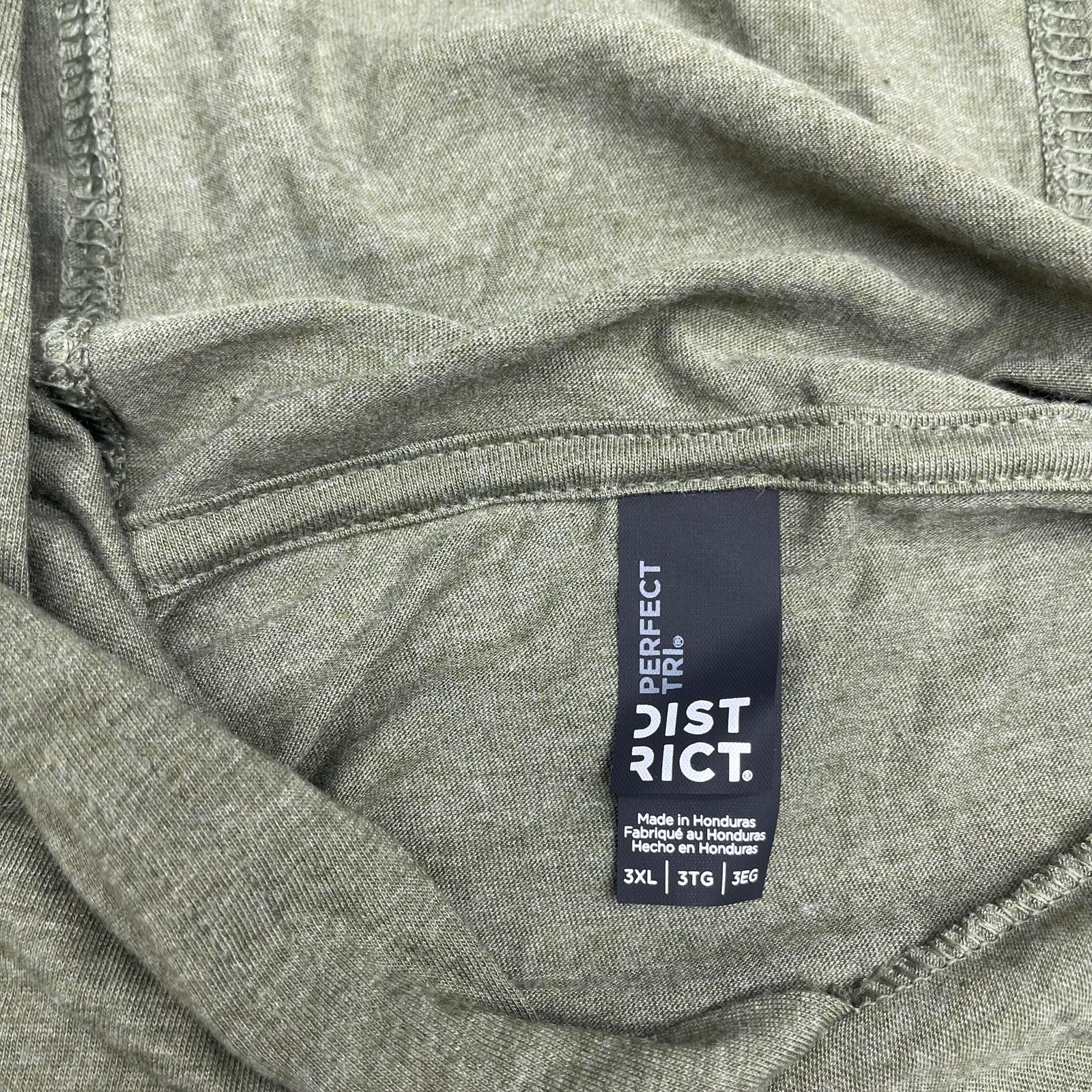 District Perfect Tri Hooded Shirt Mens 3XL Olive Green Long Sleeve Tri-Blend