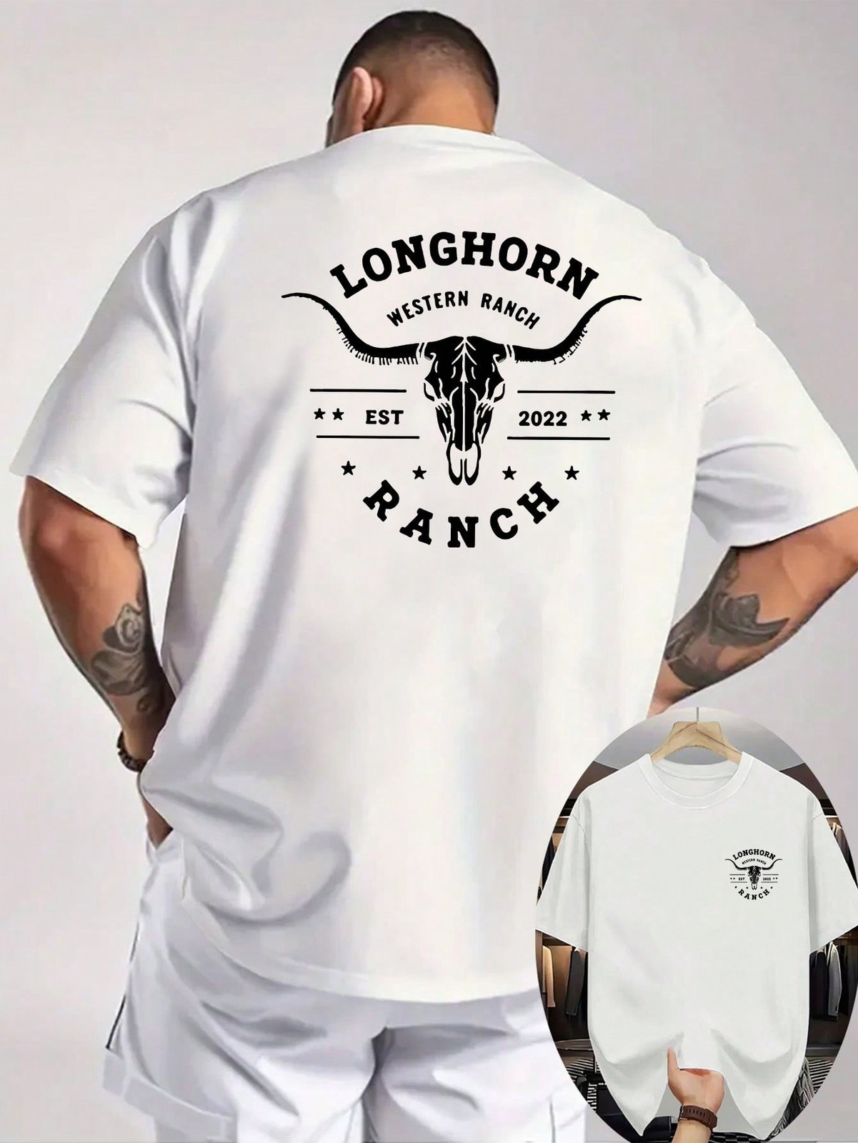 Men’s Western Cowboy Graphic T-Shirt,Bull Skull Print With Texas Ranch Design
