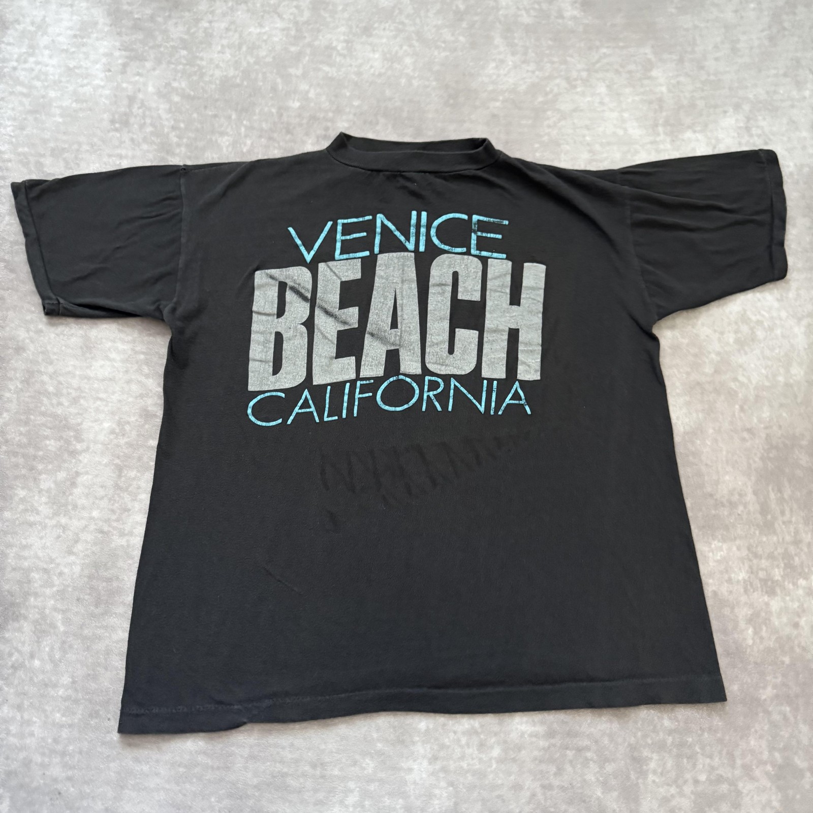 Vintage 70s Venice Beach California Shirt Mens L Black Graphic Tee Surf