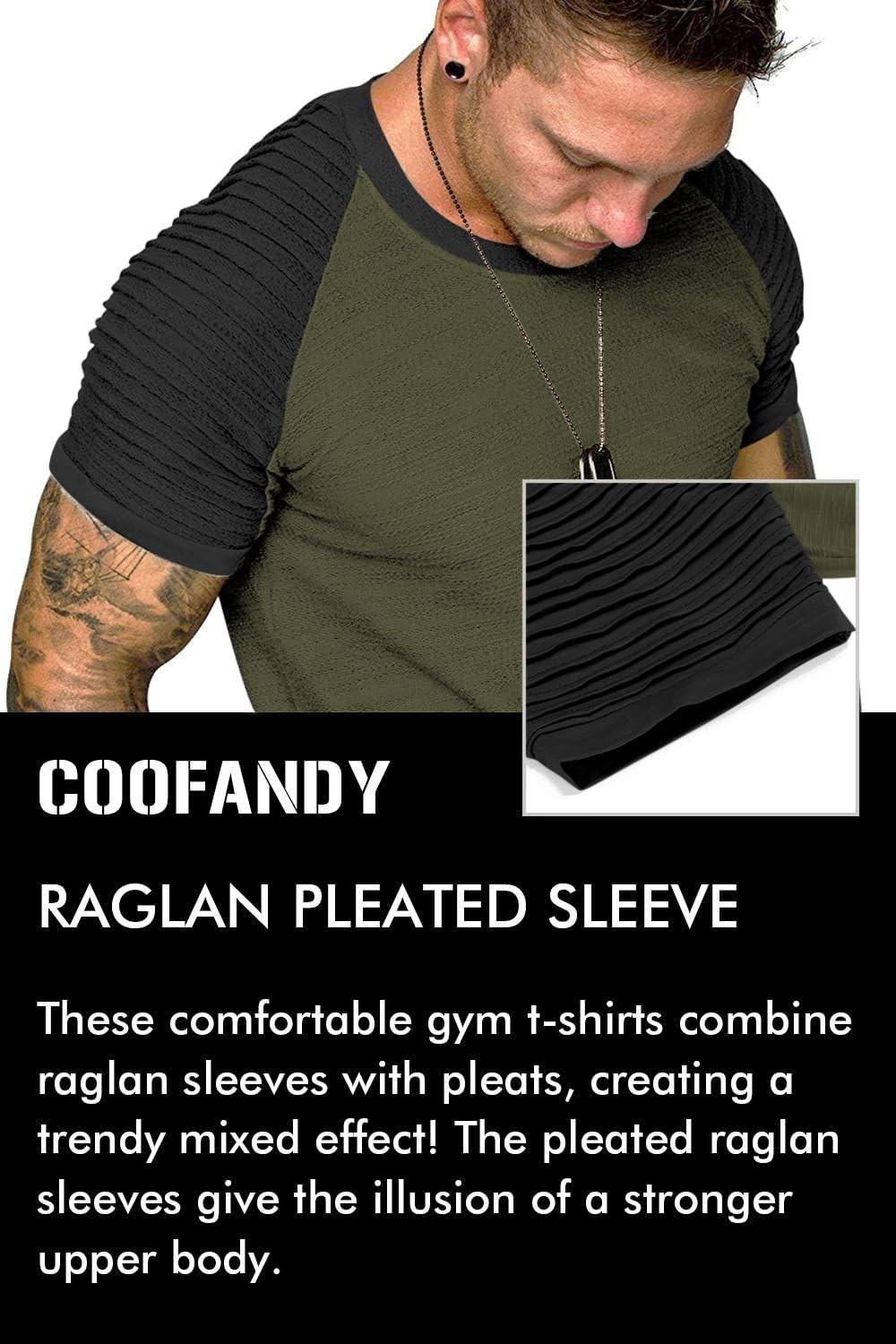 Men’s Muscle T-Shirt Pleated Raglan Sleeve Bodybuilding Gym Tee Short Sleeve …