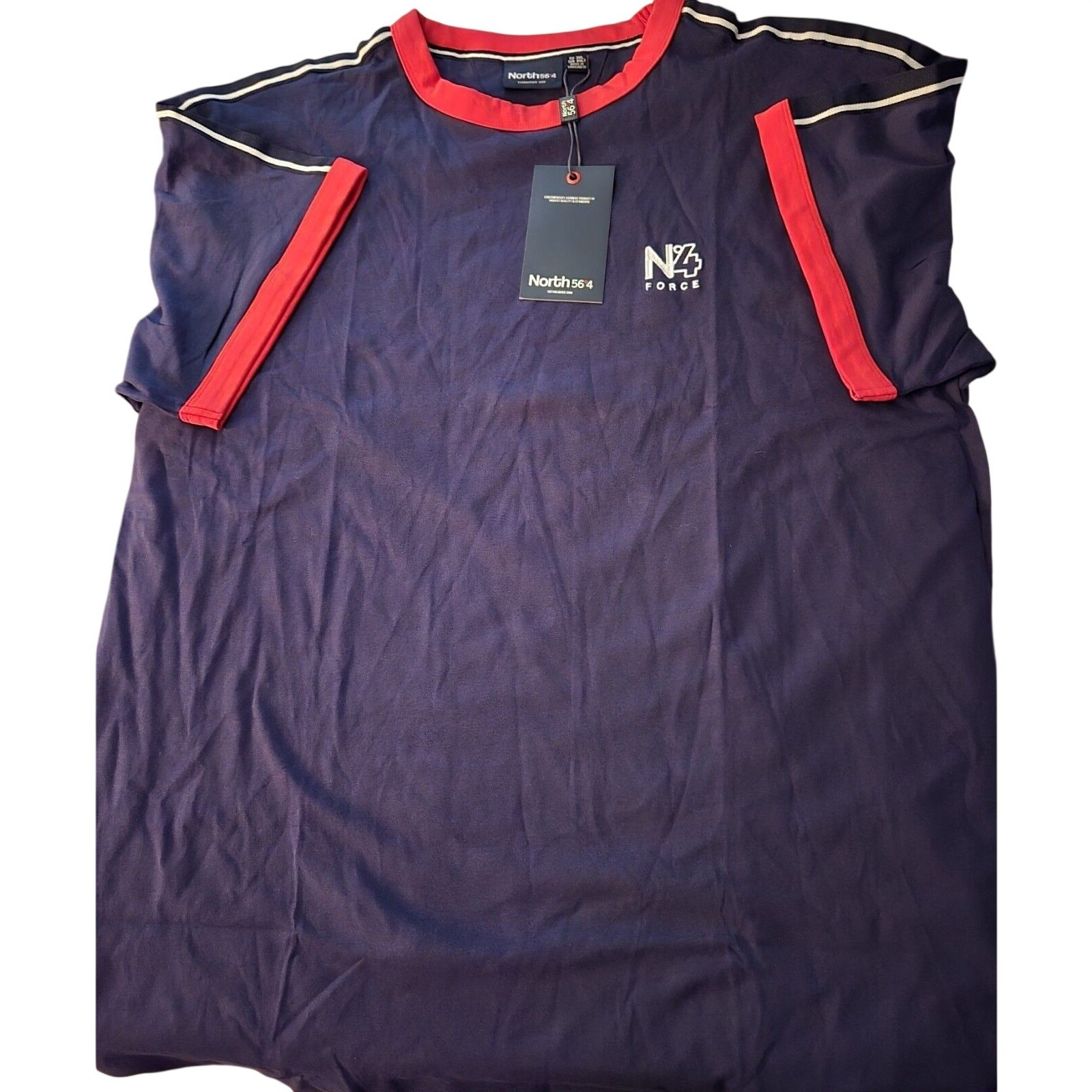 North 564 Navy Blue/Red Trim Logo Graphic S/S Ringer T Shirt EU 3XL US 2XL